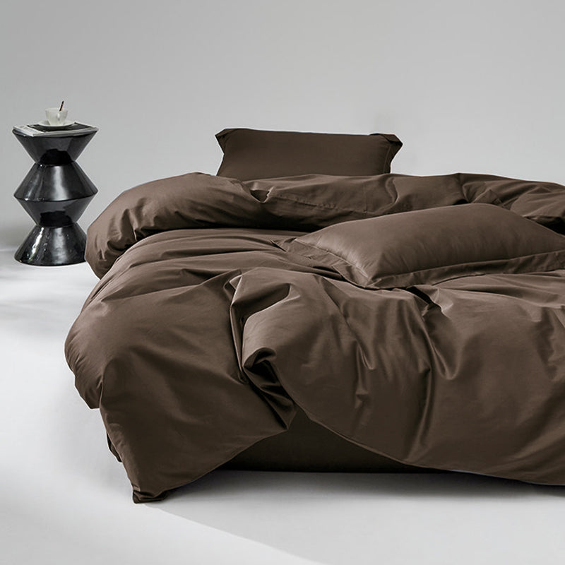WEICH 1000TC Bedsheet Set | With Quilt Cover | 100% Combed Cotton | Soft Touch | Earth Coffee