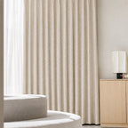 WEICH Full Blackout Jacquard Curtains | Premium Silk Linen Panels | Bedroom Living Room | Cream Latte