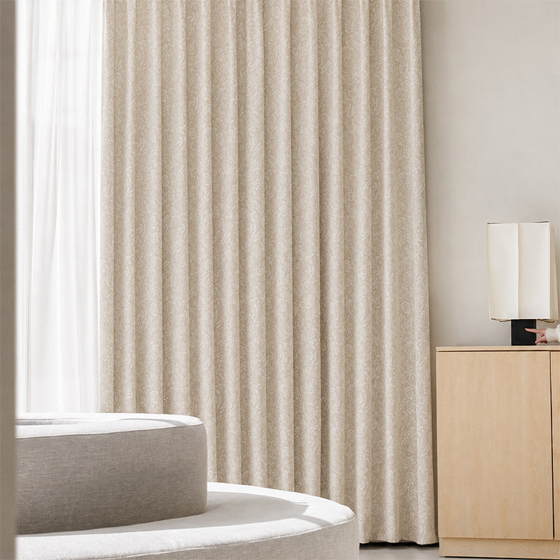 WEICH Full Blackout Jacquard Curtains | Premium Silk Linen Panels | Bedroom Living Room | Cream Latte