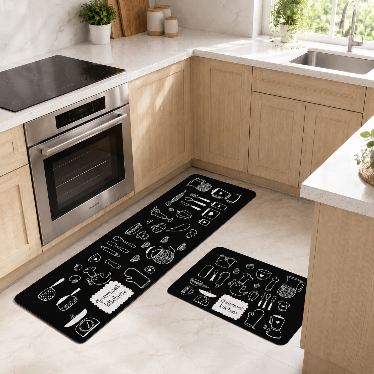 WEICH 2 in 1 Kitchen Floor Mat Water-Absorbent Non-Slip Mat Kitchen Mats Vintage Pattern Carpet | A2