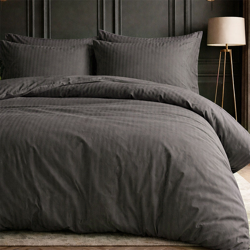 1200TC | Silky | Embossed Micro Satin | Bedsheet Set | Charcoal Grey
