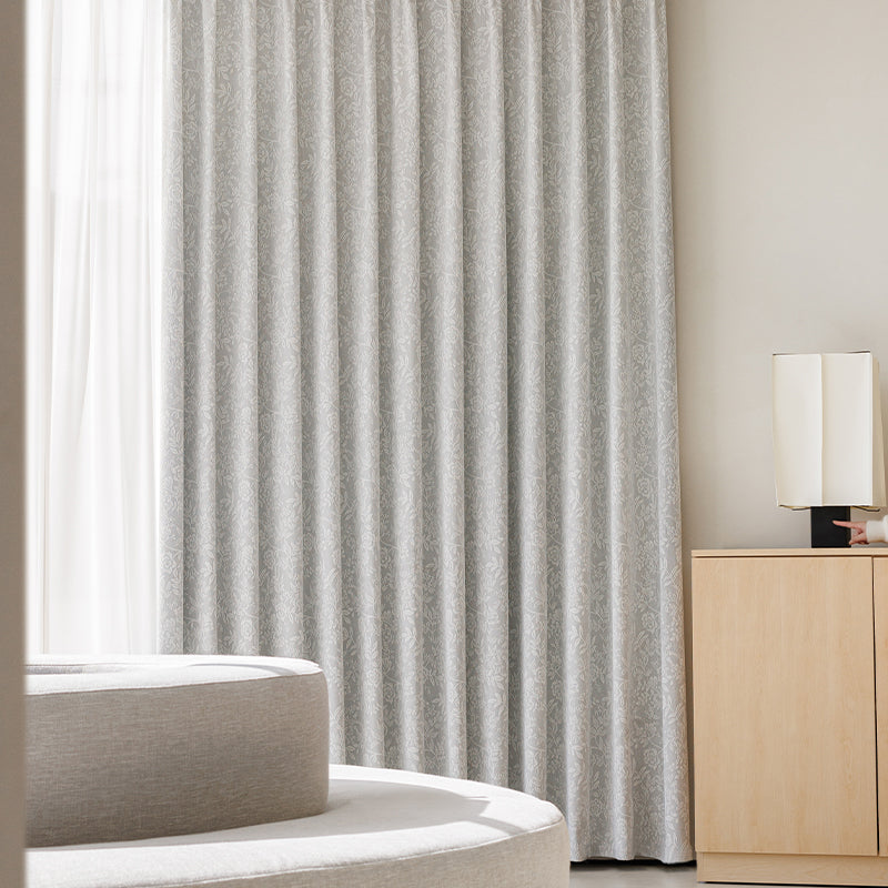 WEICH Full Blackout Jacquard Curtains | Premium Silk Linen Panels | Bedroom Living Room | Pearl Grey