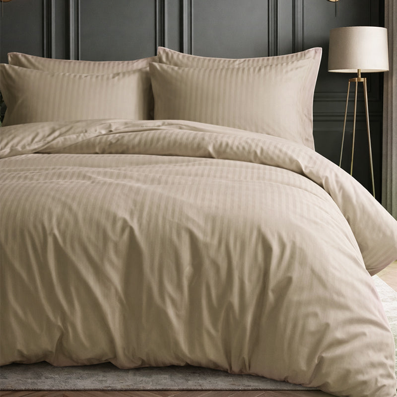 1200TC | Silky | Embossed Micro Satin | Bedsheet Set | Champagne Beige