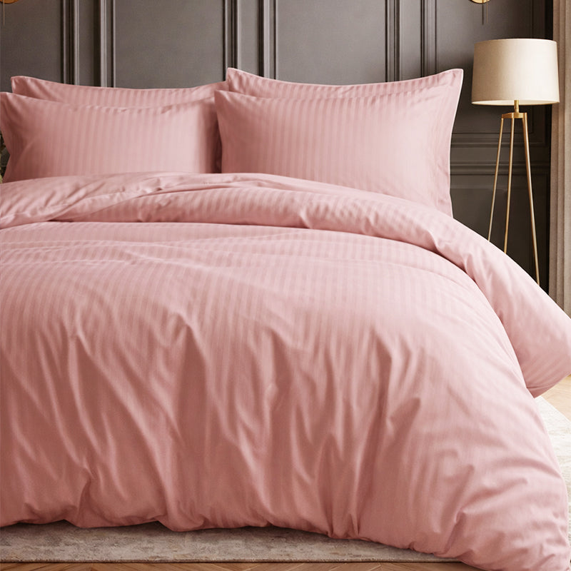 1200TC | Silky | Embossed Micro Satin | Bedsheet Set | Peach Pink