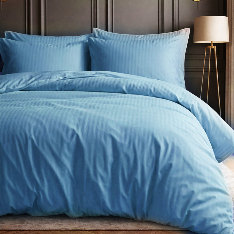 1200TC | Silky | Embossed Micro Satin | Bedsheet Set | Sky Blue