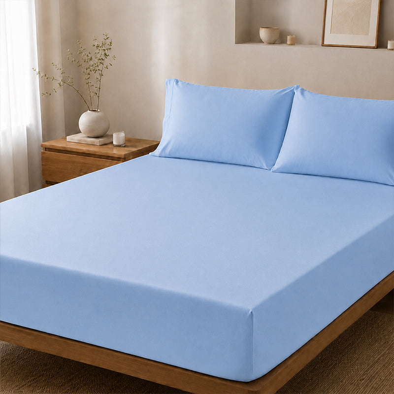 WEICH Ice Cooling Waterproof Fitted Sheet Mattress Protector | Soft Breathable Water Resistant Bedsheet Cover | Single Super Single Queen King | Blue