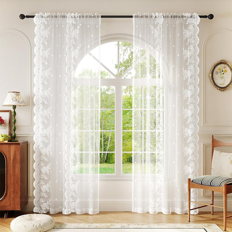 WEICH Premium Lace Sheer Curtains | Elegant Window Panels for Modern Living Spaces | Clean White