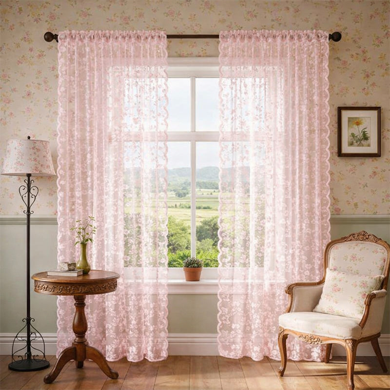 WEICH Premium Lace Sheer Curtains | Elegant Window Panels for Modern Living Spaces | Soft Pink