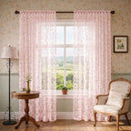 WEICH Premium Lace Sheer Curtains | Elegant Window Panels for Modern Living Spaces | Soft Pink