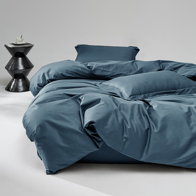 WEICH 1000TC Bedsheet Set | With Quilt Cover | 100% Combed Cotton |  Soft Touch | Dark Blue
