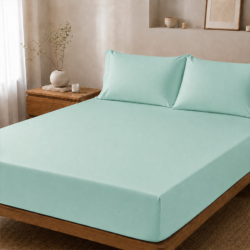 WEICH Ice Cooling Waterproof Fitted Sheet Mattress Protector | Soft Breathable Water Resistant Bedsheet Cover | Single Super Single Queen King | Green