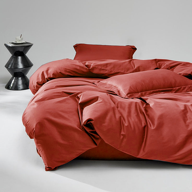 WEICH 1000TC Bedsheet Set | With Quilt Cover | 100% Combed Cotton | Soft Touch | Terracotta Red