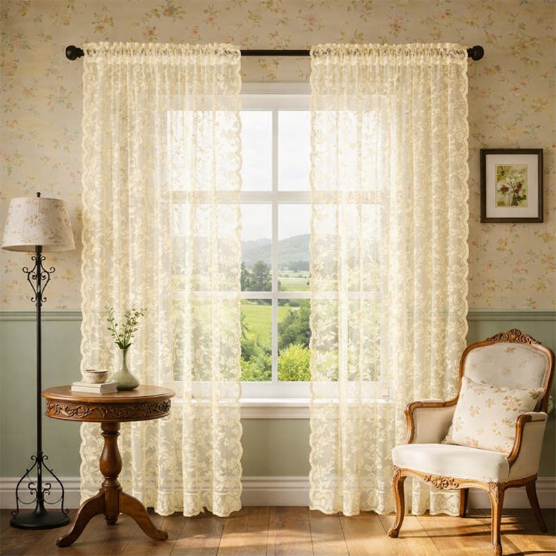 WEICH Premium Lace Sheer Curtains | Elegant Window Panels for Modern Living Spaces | Cream Apricot