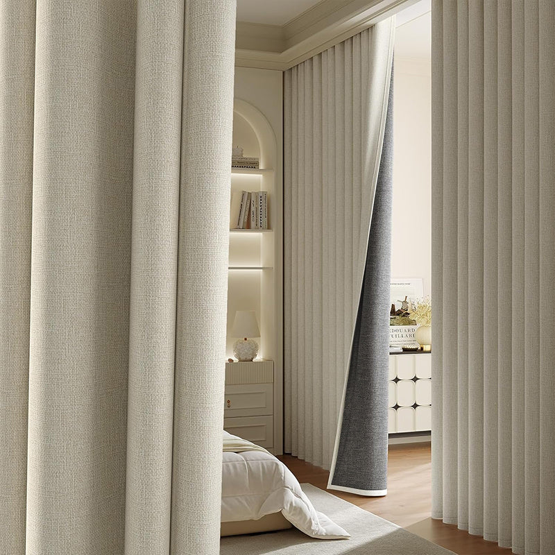 WEICH Luxury Blackout Curtains | Elegant Silk Linen Drapes | Cappuccino
