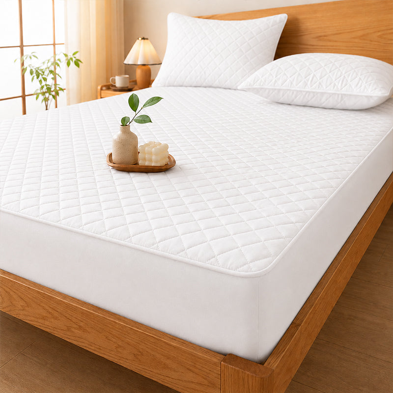 Weich Waterproof Quilted Mattress Protector | Deep Pocket Fitted Bed Cover | Soft & Breathable | White & Grey | Single / Super Single / Queen / King | White