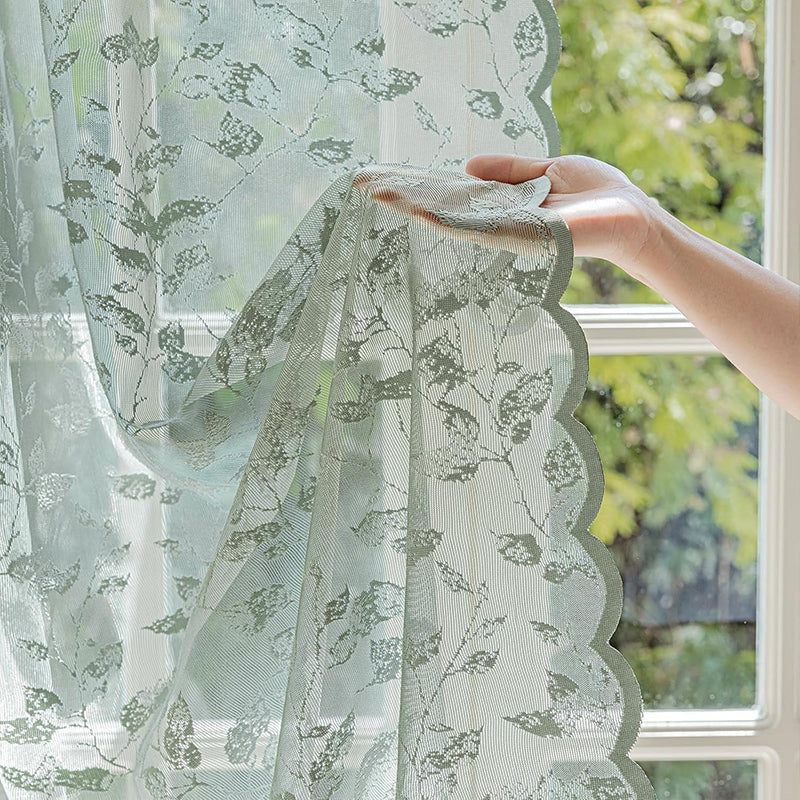 WEICH Premium Lace Sheer Curtains | Elegant Window Panels for Modern Living Spaces | Sage Green