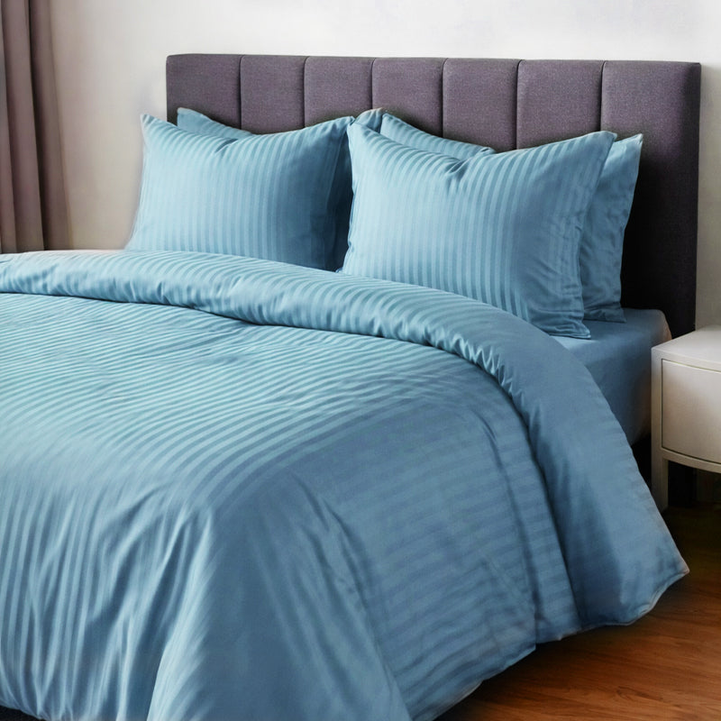 1200TC | Silky | Embossed Micro Satin | Bedsheet Set | Sky Blue