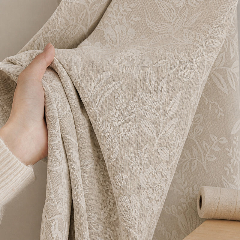 WEICH Full Blackout Jacquard Curtains | Premium Silk Linen Panels | Bedroom Living Room | Cream Latte