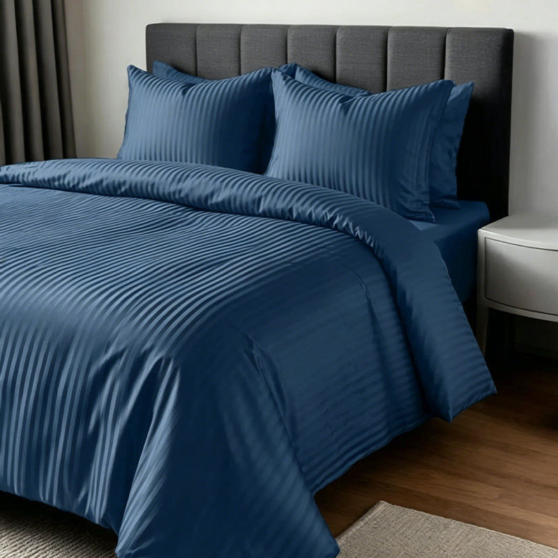 1200TC | Silky | Embossed Micro Satin | Bedsheet Set | Midnight Navy