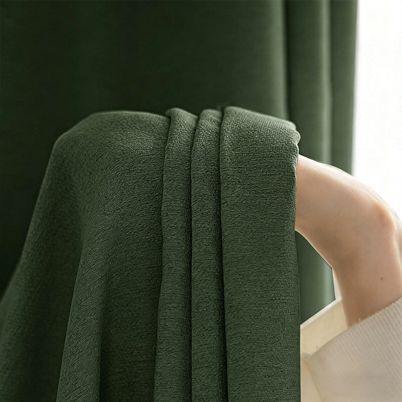 WEICH Luxury Blackout Curtains | Elegant Silk Linen Drapes | Moss Green