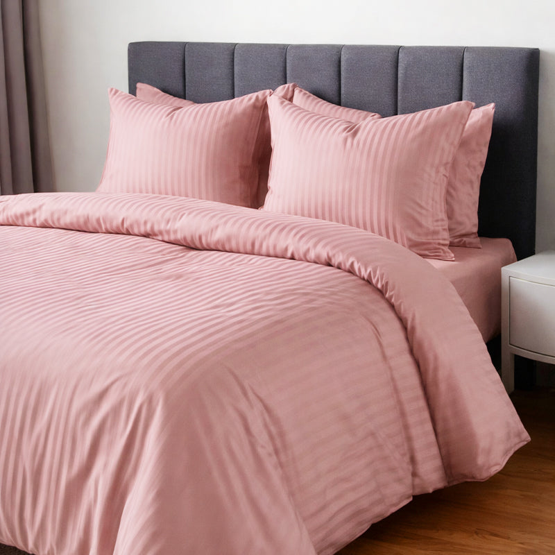 1200TC | Silky | Embossed Micro Satin | Bedsheet Set | Peach Pink