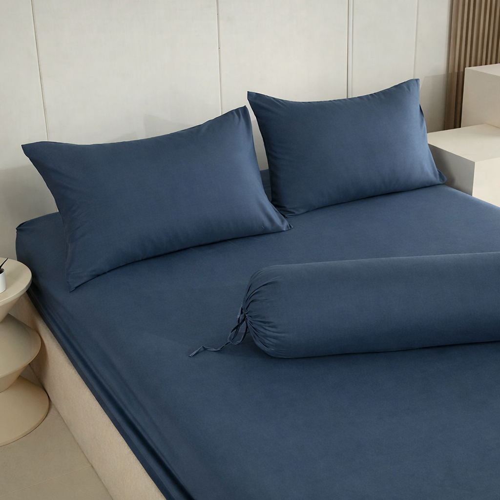 WEICH 890TC | Fitted Bedsheet Set | 100% Combed Cotton | Dark Blue