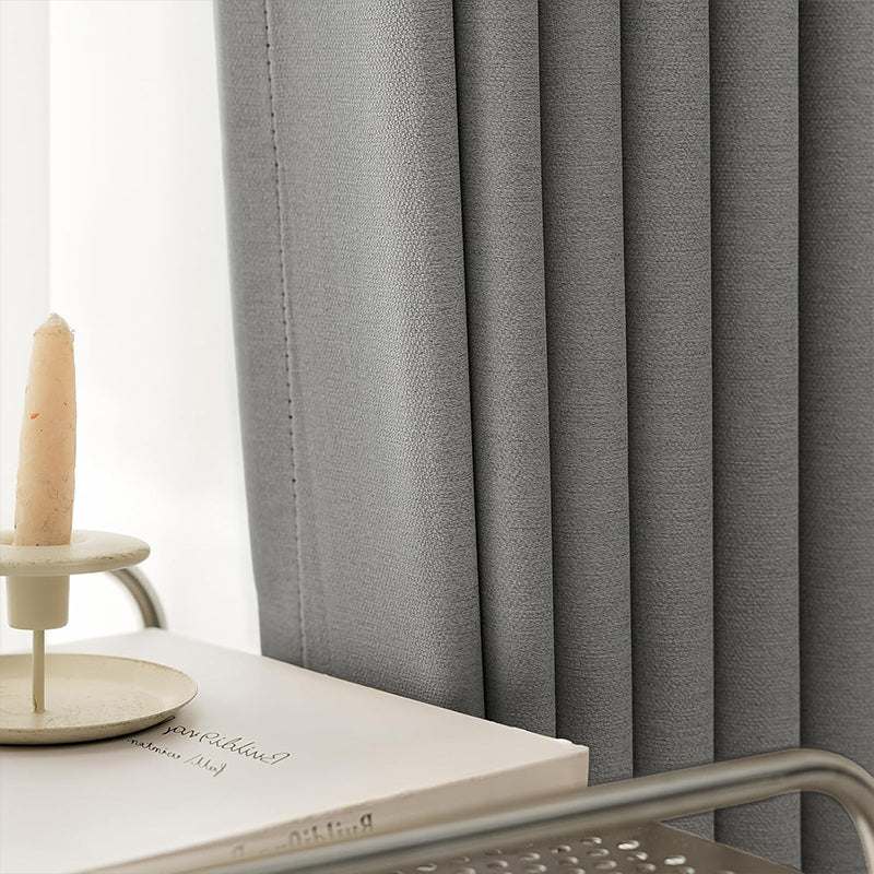WEICH Luxury Blackout Curtains | Elegant Silk Linen Drapes | Linen Grey