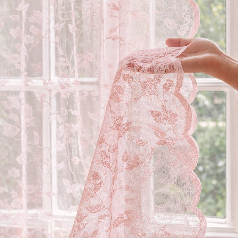 WEICH Premium Lace Sheer Curtains | Elegant Window Panels for Modern Living Spaces | Soft Pink