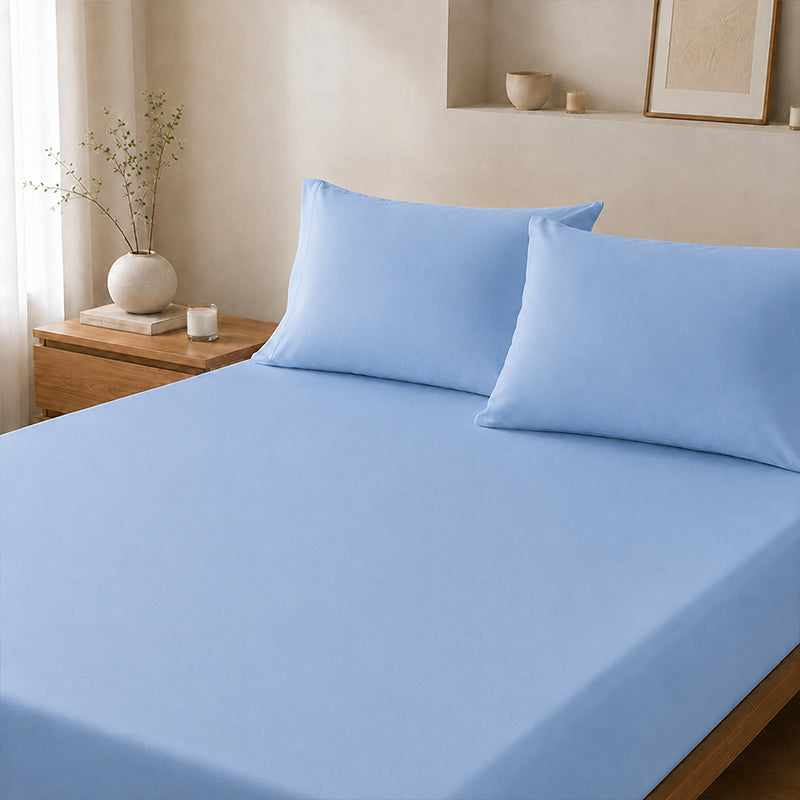 WEICH Ice Cooling Waterproof Fitted Sheet Mattress Protector | Soft Breathable Water Resistant Bedsheet Cover | Single Super Single Queen King | Blue