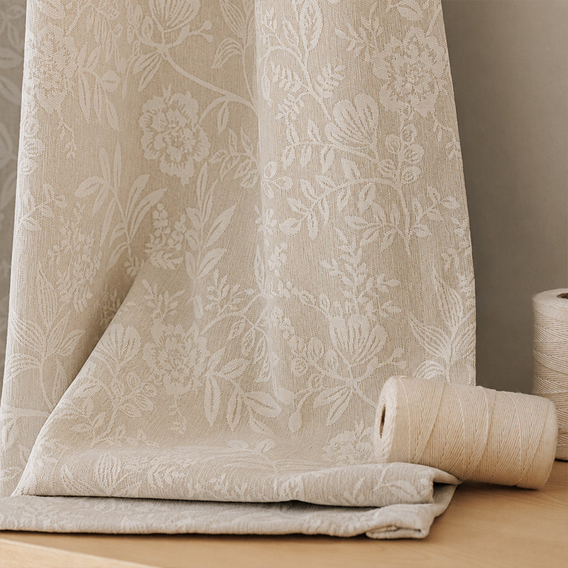WEICH Full Blackout Jacquard Curtains | Premium Silk Linen Panels | Bedroom Living Room | Cream Latte