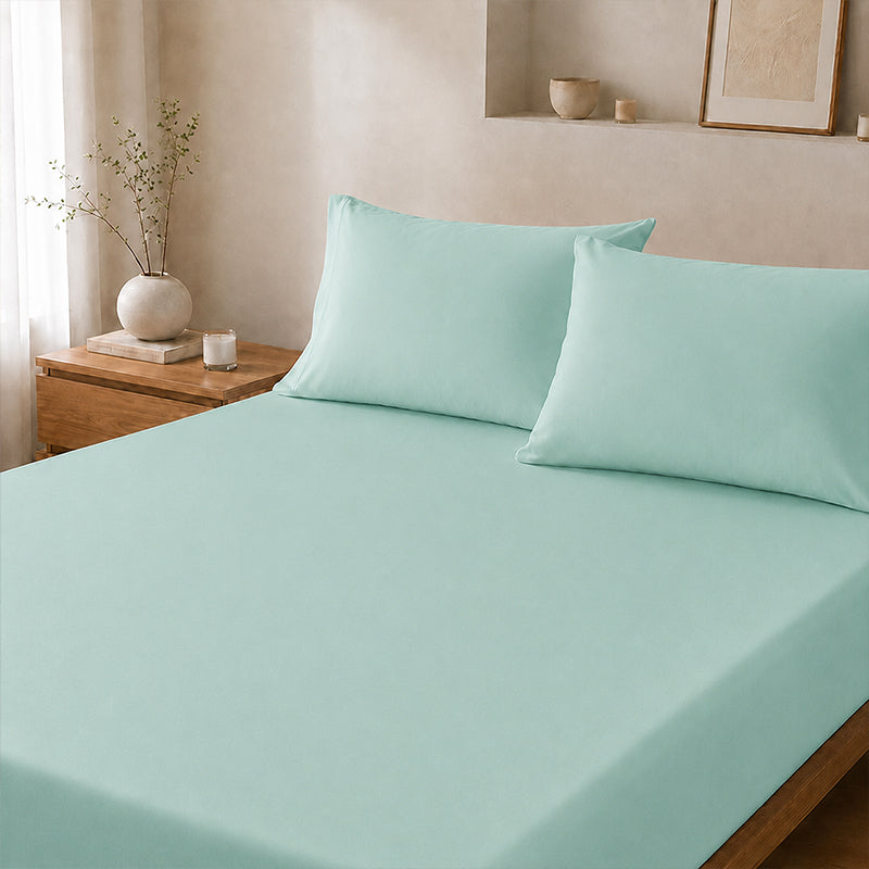 WEICH Ice Cooling Waterproof Fitted Sheet Mattress Protector | Soft Breathable Water Resistant Bedsheet Cover | Single Super Single Queen King | Green