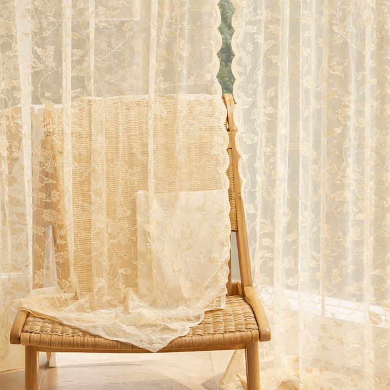 WEICH Premium Lace Sheer Curtains | Elegant Window Panels for Modern Living Spaces | Cream Apricot
