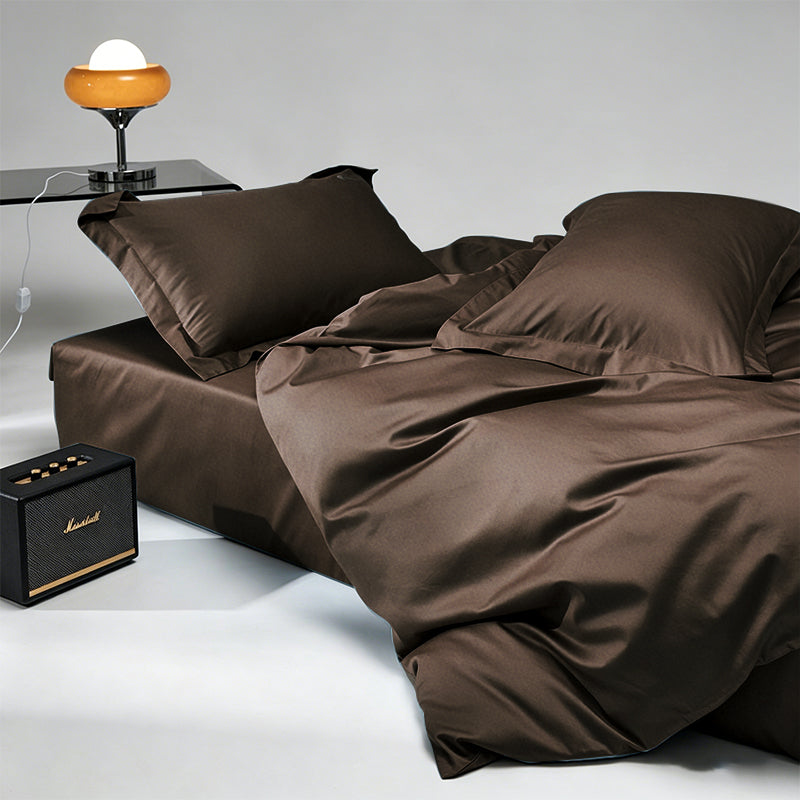 WEICH 1000TC Bedsheet Set | With Quilt Cover | 100% Combed Cotton | Soft Touch | Earth Coffee