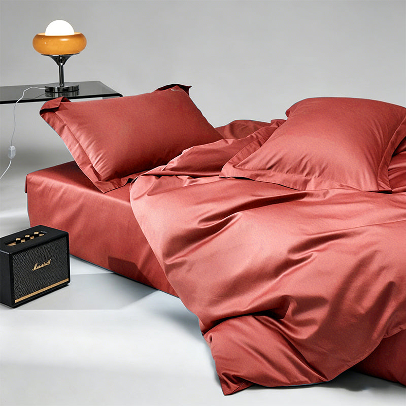 WEICH 1000TC Bedsheet Set | With Quilt Cover | 100% Combed Cotton | Soft Touch | Terracotta Red
