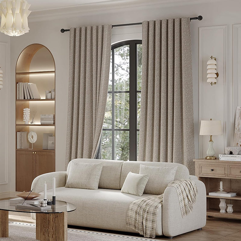 WEICH Luxury Blackout Curtains | Elegant Silk Linen Drapes | Cappuccino