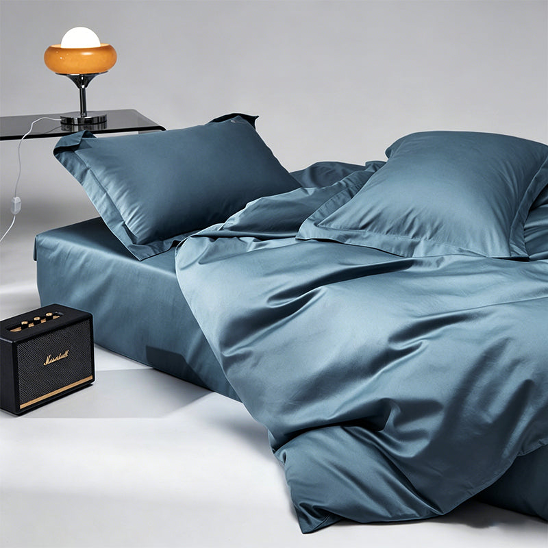 WEICH 1000TC Bedsheet Set | With Quilt Cover | 100% Combed Cotton |  Soft Touch | Dark Blue