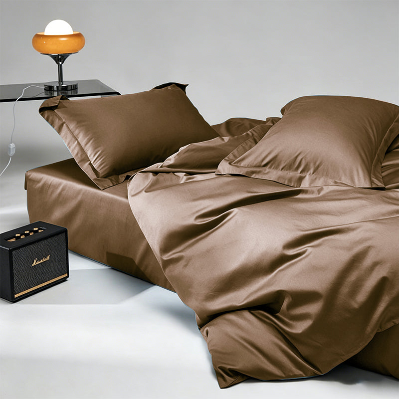 WEICH 1000TC Bedsheet Set | With Quilt Cover | 100% Combed Cotton | Soft Touch | Caramel Brown