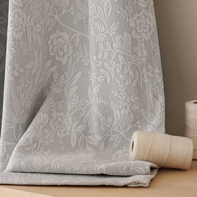 WEICH Full Blackout Jacquard Curtains | Premium Silk Linen Panels | Bedroom Living Room | Pearl Grey