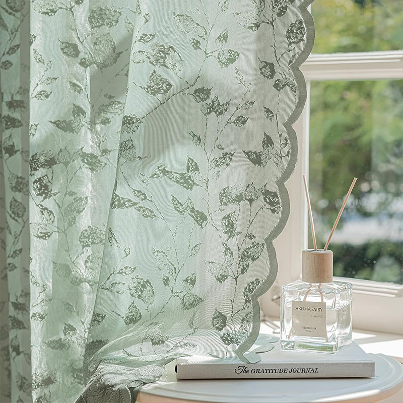 WEICH Premium Lace Sheer Curtains | Elegant Window Panels for Modern Living Spaces | Sage Green
