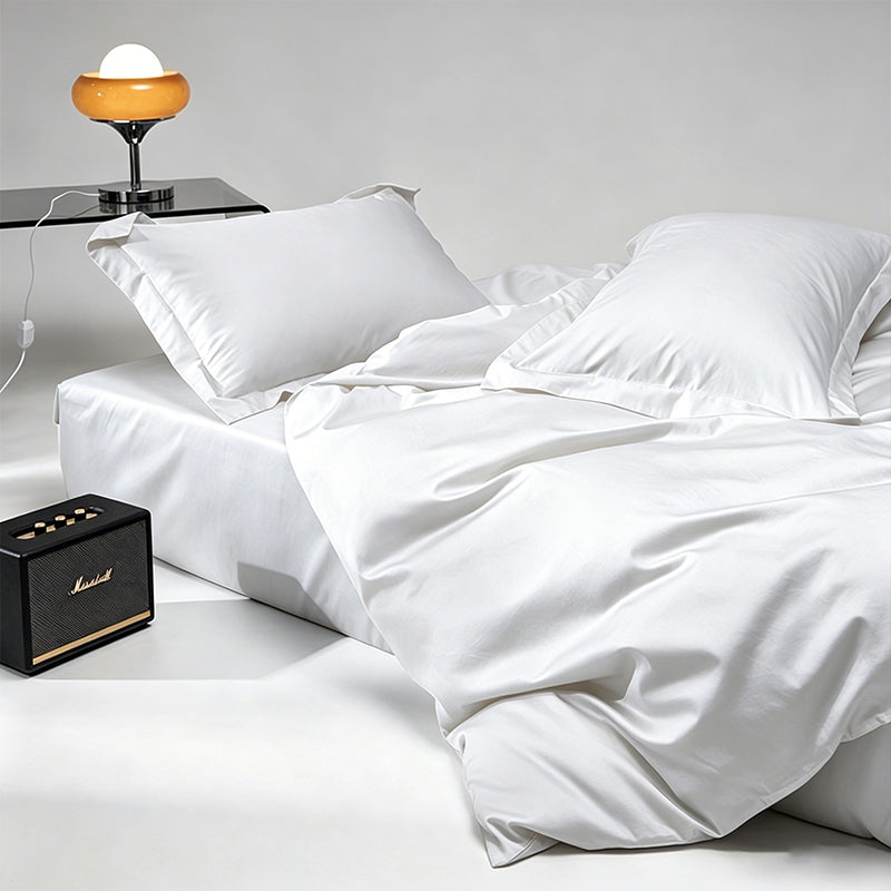 WEICH 1000TC Bedsheet Set | With Quilt Cover | 100% Combed Cotton | Soft Touch | Cream White