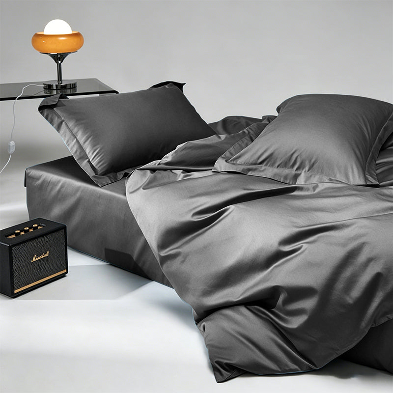 WEICH 1000TC Bedsheet Set | With Quilt Cover | 100% Combed Cotton | Soft Touch | Graphite Grey
