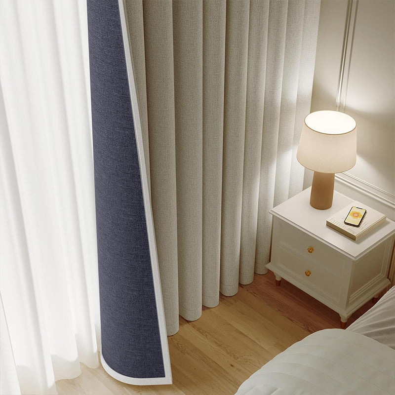 WEICH Luxury Blackout Curtains | Elegant Silk Linen Drapes | Cream White