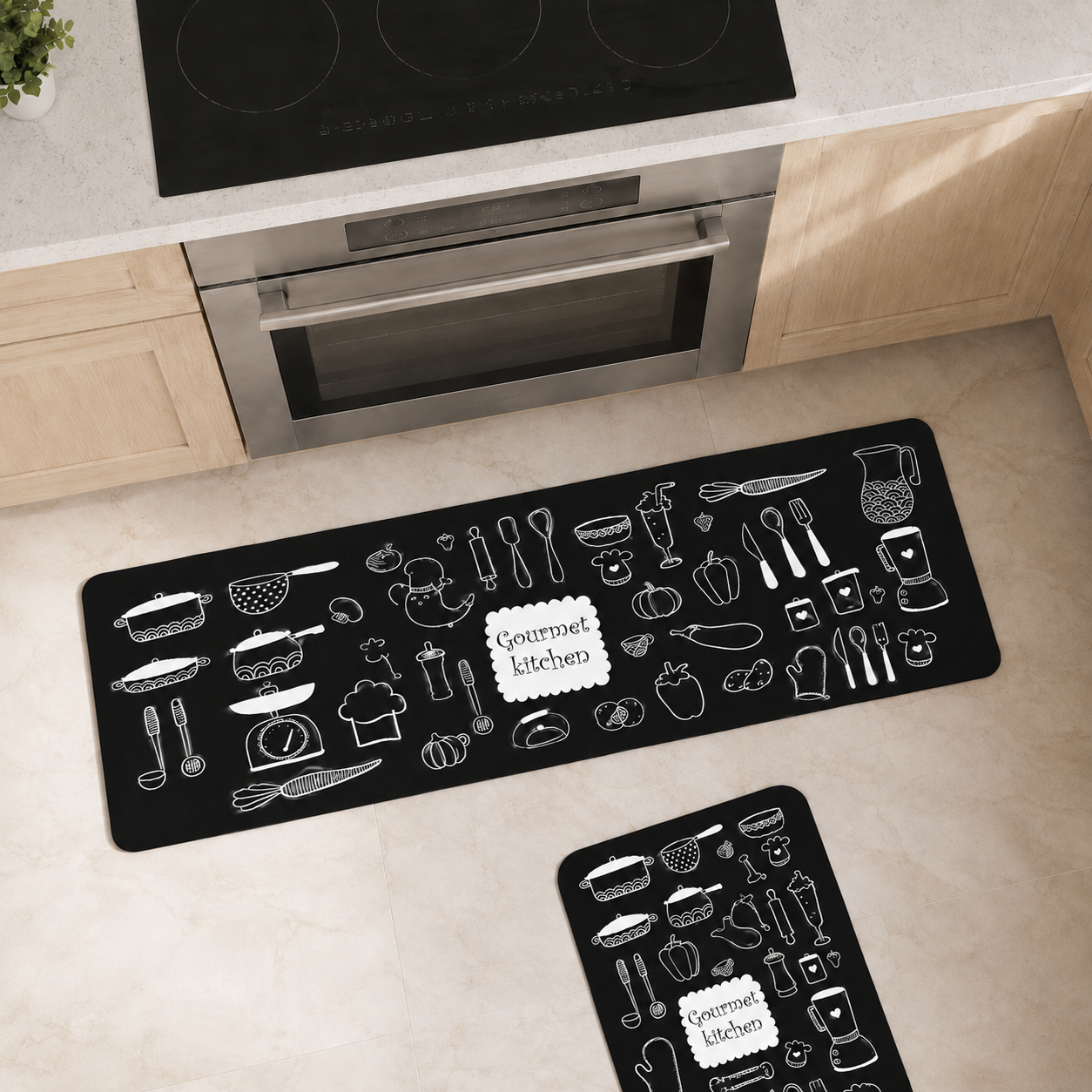 WEICH 2 in 1 Kitchen Floor Mat Water-Absorbent Non-Slip Mat Kitchen Mats Vintage Pattern Carpet | A2