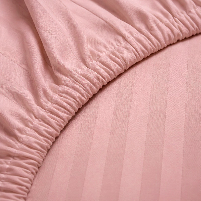 1200TC | Silky | Embossed Micro Satin | Bedsheet Set | Peach Pink