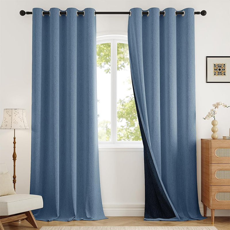 WEICH Luxury Blackout Curtains | Elegant Silk Linen Drapes | Royal Blue