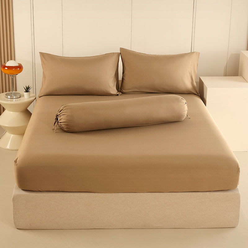 WEICH 890TC | Fitted Bedsheet Set | 100% Combed Cotton | Caramel Beige