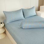 WEICH Fitted Bedsheet Set| Plaid Pattern | 100% Cotton | Checkered Blue