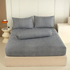 WEICH Fitted Bedsheet Set| Plaid Pattern | 100% Cotton | Checkered Black