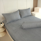 WEICH Fitted Bedsheet Set| Plaid Pattern | 100% Cotton | Checkered Black