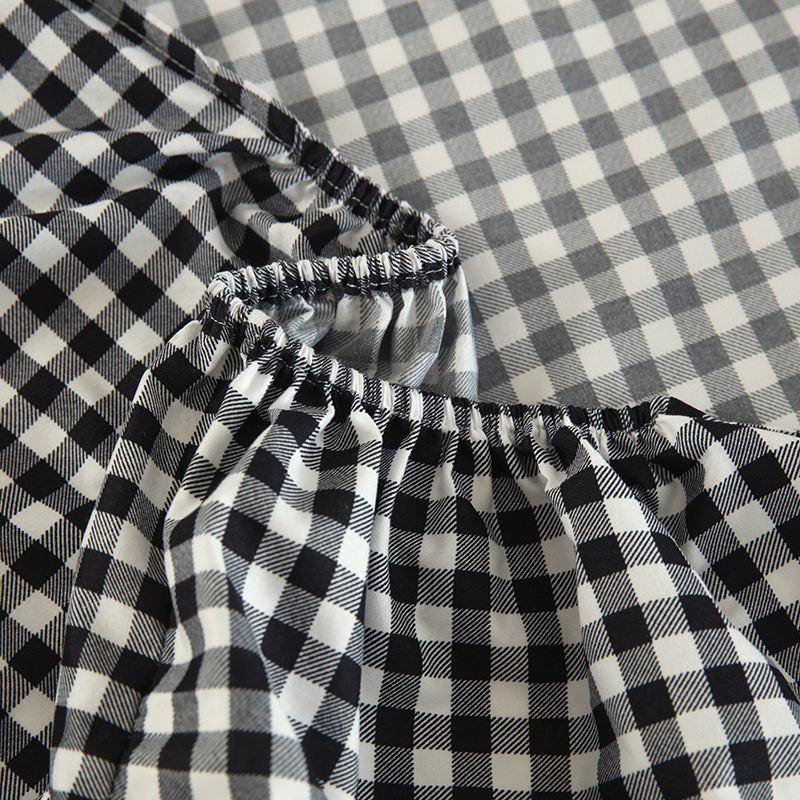 WEICH Fitted Bedsheet Set| Plaid Pattern | 100% Cotton | Checkered Black